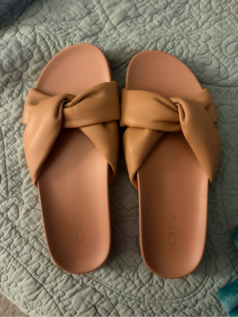J. Crew Knotted Slide Sandals in Cognac Tan